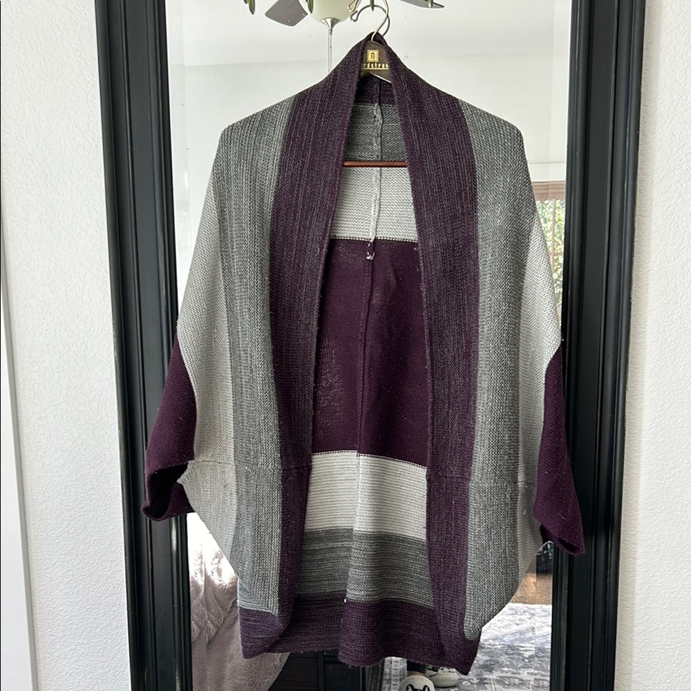 Purple and Gray Color Blocked Shrug with Soft Knitted Texture